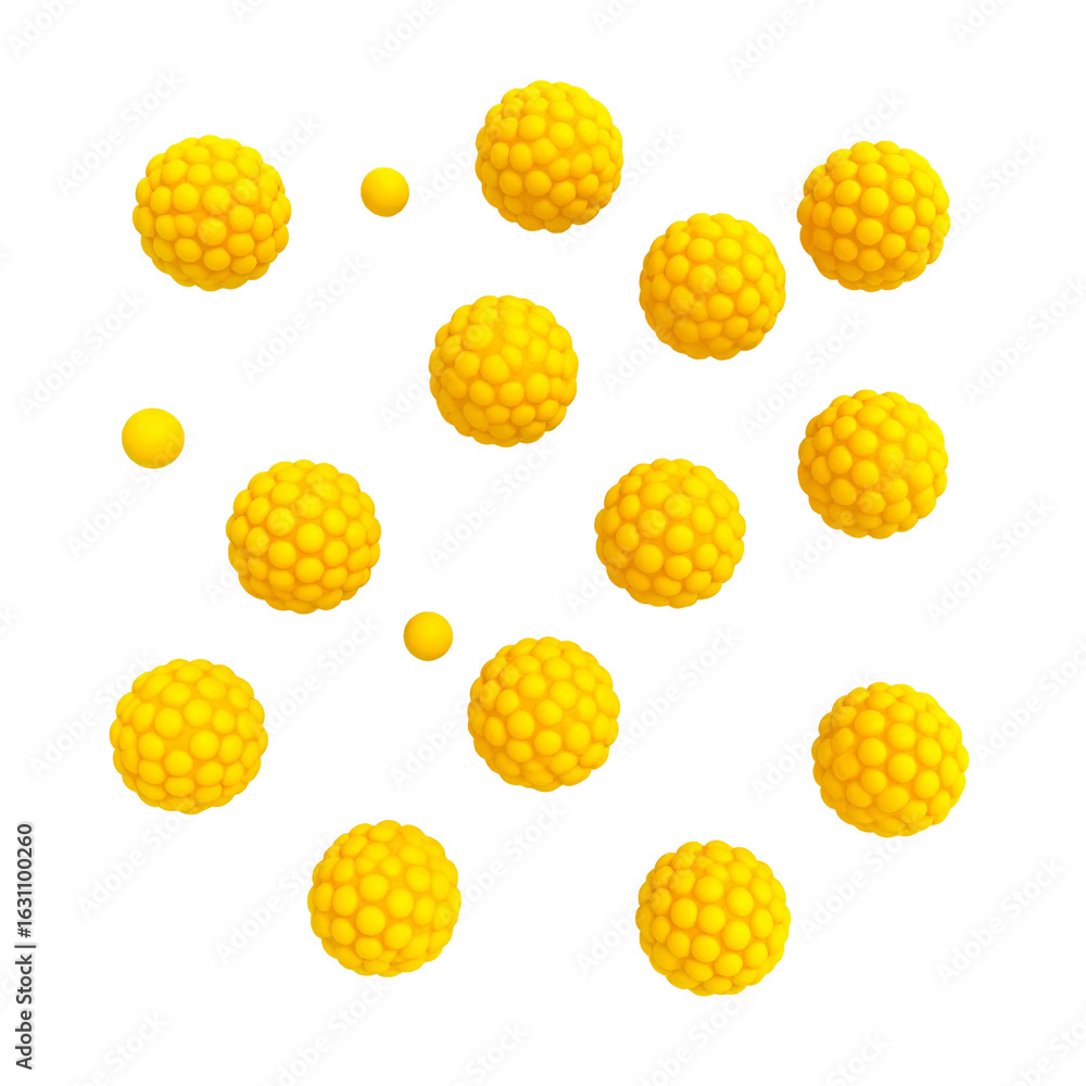 Poster cheerful yellow spheres cluster together creating a playful and textured abstract design element.