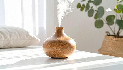 A sleek ceramic aromatherapy diffuser placed on a clean white background with soft shadows.