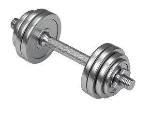 Fototapeta premium Metallic dumbbell with adjustable weights ready for strength training and muscle building exercises.
