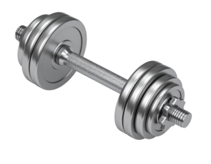 Metallic dumbbell with adjustable weights ready for strength training and muscle building exercises.