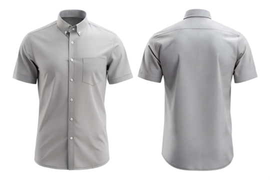 Modern light grey short sleeve button-up shirt front and back view, perfect for business casual or smart everyday wear.