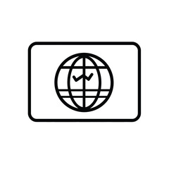 Obraz premium Stylized Globe with Checkmark Icon in Black Outline Bordered Rectangle Symbol