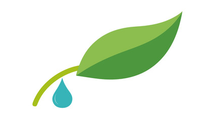 Single Green Leaf with Teal Raindrop Eco Illustration