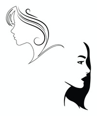 Minimalist Vector Silhouettes of Two Elegant Female Faces.