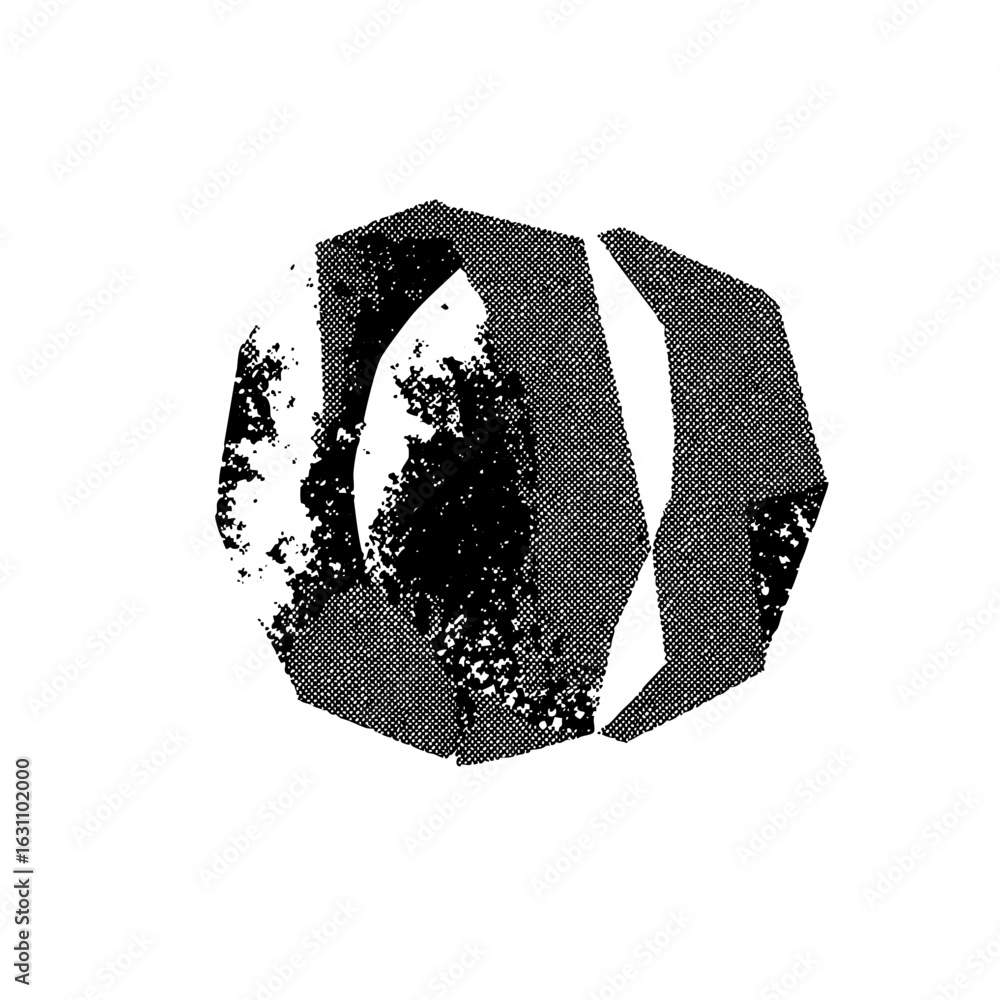 Poster vector abstract fragmented geometric shape in dotted texture.