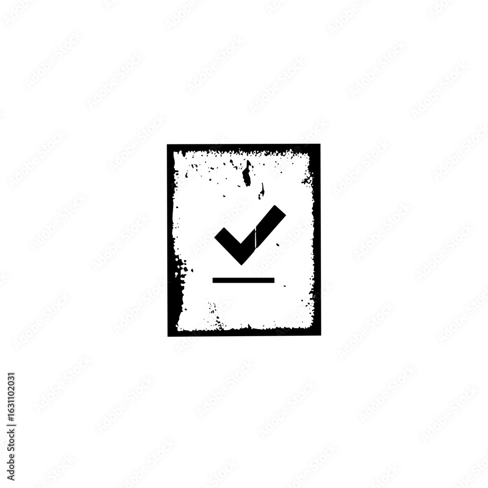 Poster vector minimalist checkmark within a rectangular frame.