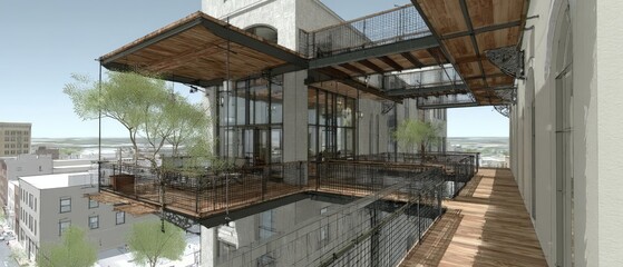 Multi-level building with outdoor spaces