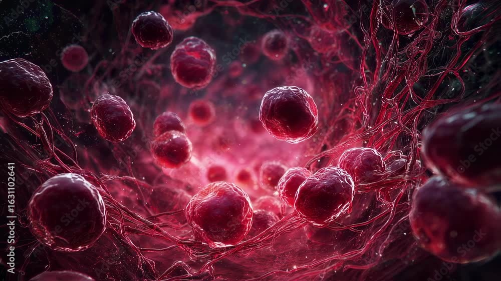 Poster 3d visualization of distorted spherical erythrocytes accumulating within splenic tissue casting a da