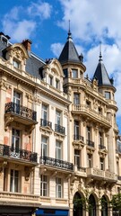 Obraz premium Ornate European buildings under a clear sky