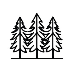 Fototapeta premium Three outlined evergreen trees in a row on a transparent background isolated