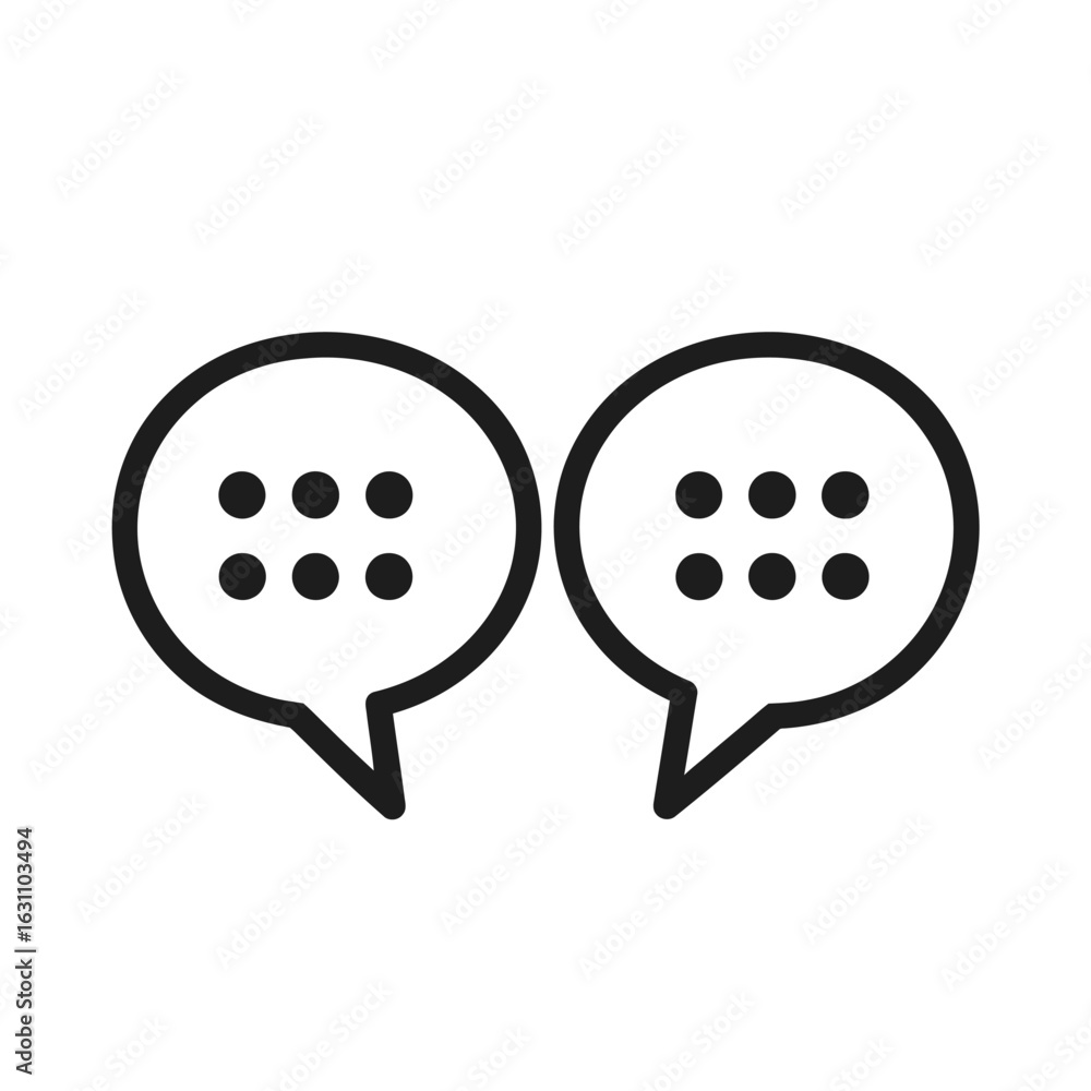 Poster two black outline speech bubbles with dots on a transparent background design