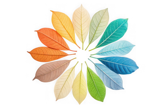 Colorful autumn leaves arranged in a circle isolated on transparent background - Powered by Adobe