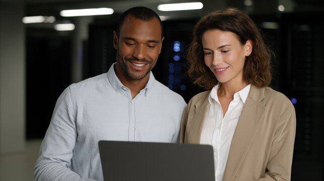 Collaborative team meeting data center digital content professional environment close-up view technology insights