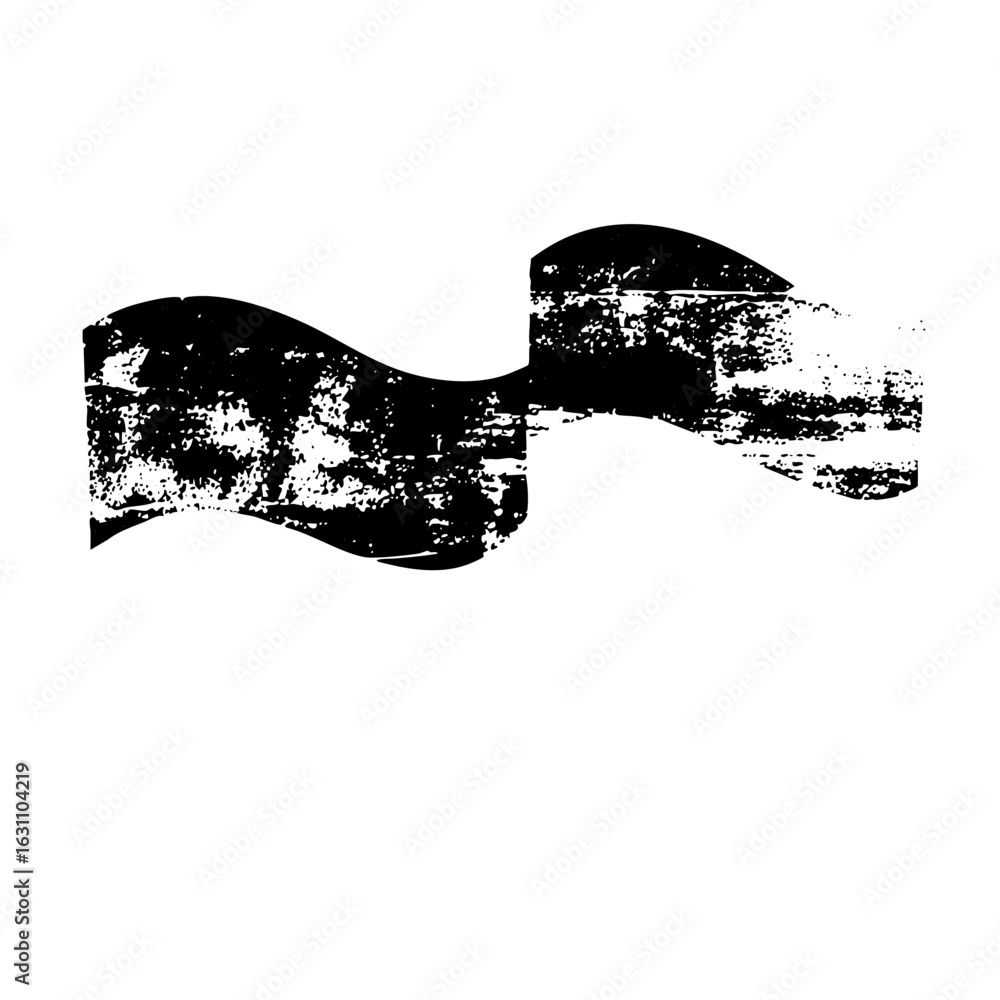 Poster vector abstract black ribbon shape with textured edges.