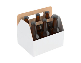Six Bottles in a Carrier; mockup for beverage delivery; isolated, on blank background, packaging demo
