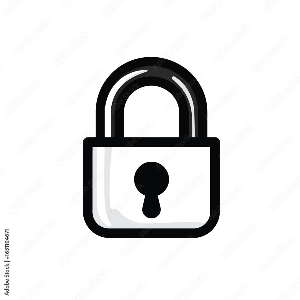 Poster white padlock with black outline and keyhole on a transparent background