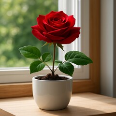 red rose in a vase pot