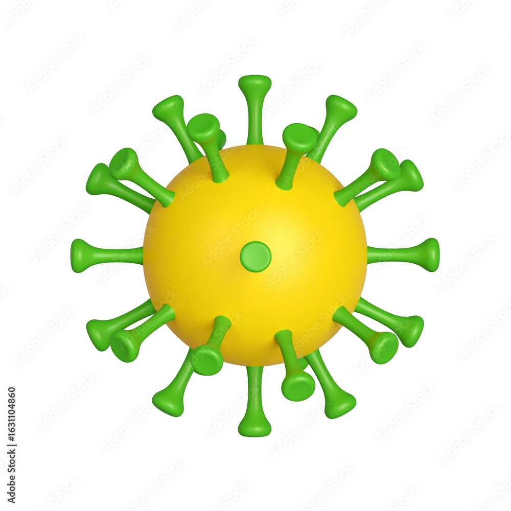 Poster a stylized spherical representation with protruding elements suggests a microscopic entity or