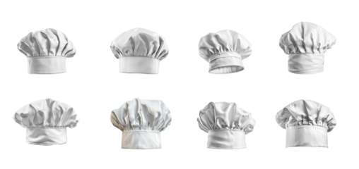 Various chef hats in different positions and angles.