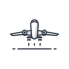 Airplane Landing Icon, Line art Style, Aviation, Airport, Background