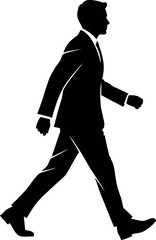 Silhouette of a Man in Suit Walking Side View Black and White.