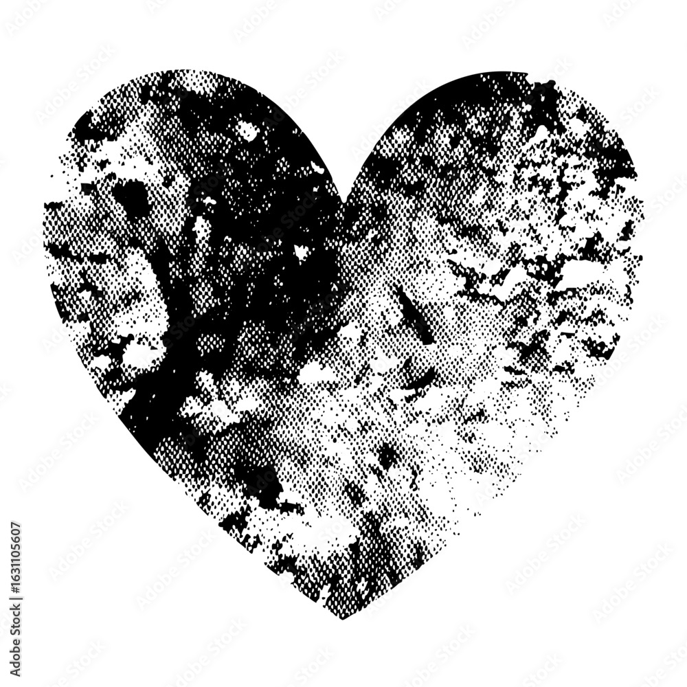 Poster vector distressed heart with textured halftone effect.