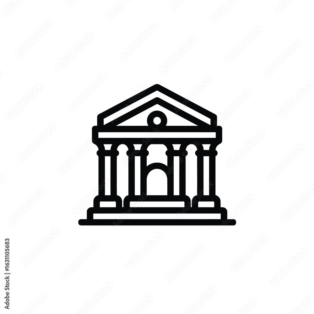 Poster bank outline icon with columns and triangular roof on background