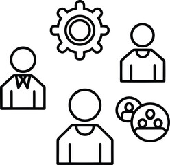 Teamwork, Collaboration, Gear Icon, Business, People, Simple, Minimalist, Black and White, Vector Illustration