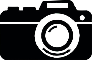 Stylized Black and White Camera Icon with Lens Detail.