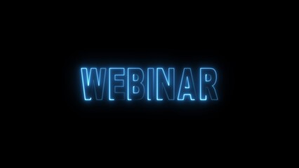 Blue Neon Webinar Text on Black Background Digital Graphic for Online Events and Presentations