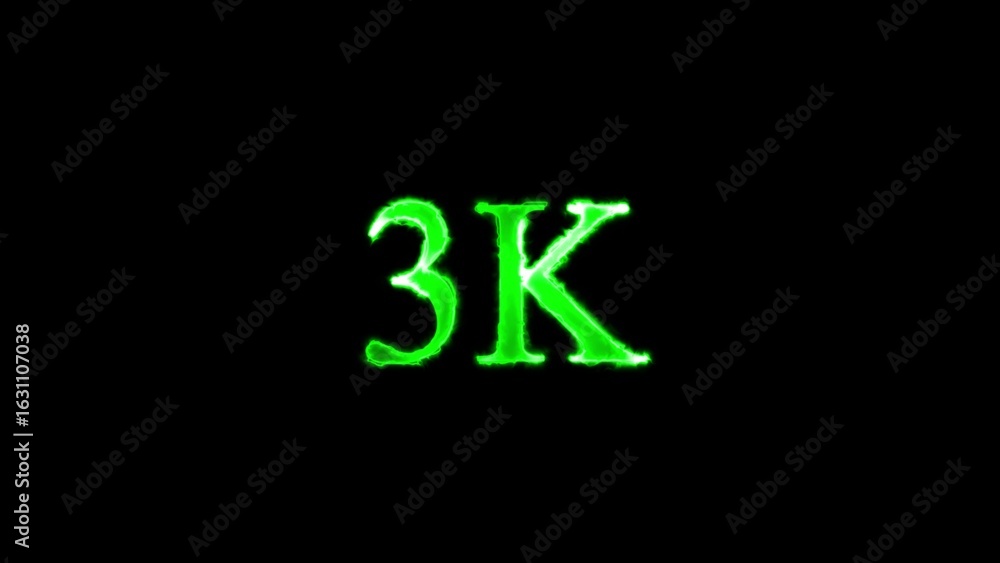 Poster glowing green 3 k text on black background with a neon effect three thousand number