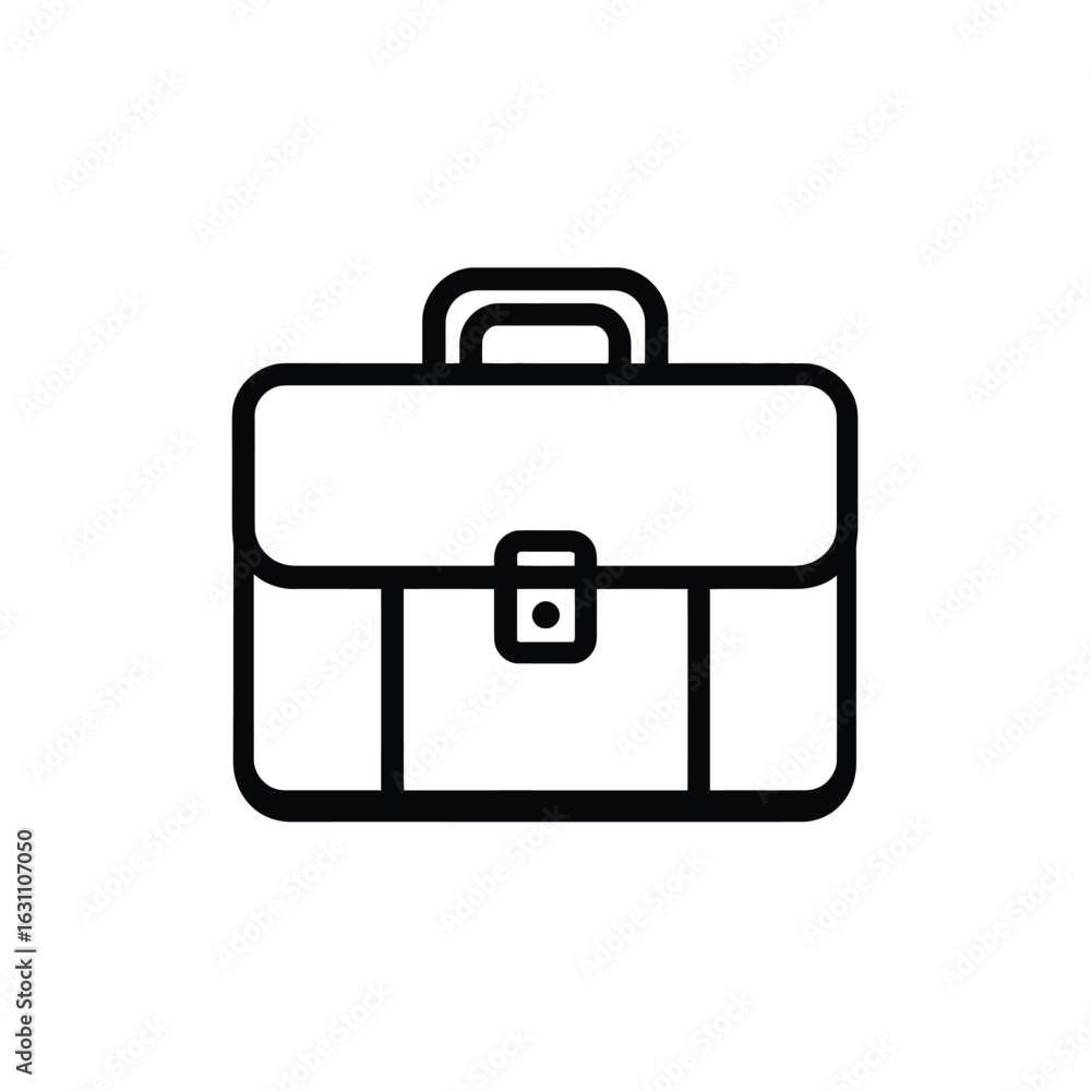 Poster black outline of a briefcase with handle and clasp on a white background