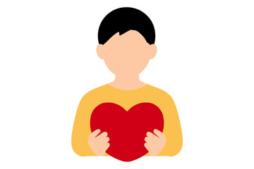 man in yellow shirt holding heart on white background