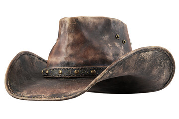 Aged leather cowboy hat, western style.