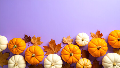 Autumn pumpkins  leaves border.