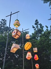 Various shaped traditional Korean lanterns in the old Buddhist temple in Seoul for Yeondeunghoe...