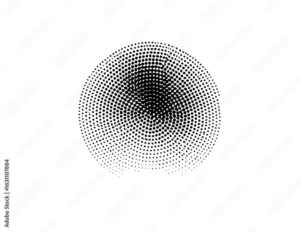 Poster vector abstract halftone circle with converging dots.