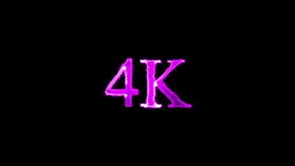Glowing Purple 4 K Text on Black Background with Bright Outline and Energy Effect for High Resolution Display