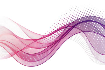 Abstract flowing wave of pink and purple light with a dotted pattern overlay isolated on transparent background