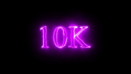 Glowing Purple 10 K Text on Black Background with Energy Effect for Social Media Celebration