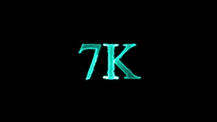 Glowing Teal 7 K Text on Black Background with Electric Energy Effect Digital Graphic
