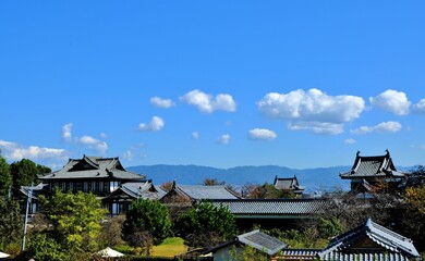 日本、奈良、郡山城、続日本100名城、日本の城、特別史跡、輪郭式平城、天守、庭園、池塘、春、歷史名勝、綠色、風景、青空、写真素材	
