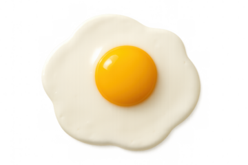 Sunny-side up fried egg with vibrant golden yolk, crispy white edges gleaming on clear surface