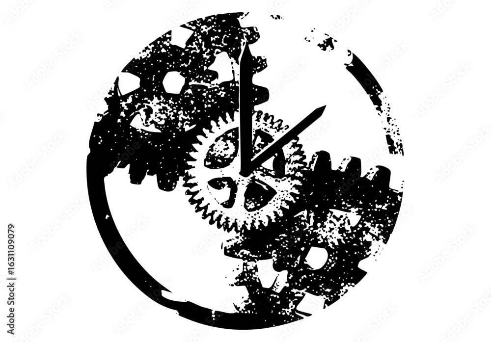 Poster Vector Intricate clockwork mechanism with hands forming a circular .