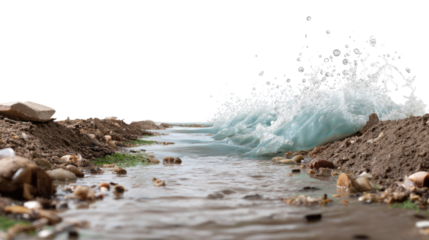 Water Splash in a Rocky Stream: A captivating scene featuring a splash of water in a rocky stream, showcasing nature's raw power and beauty, evoking a sense of freshness.