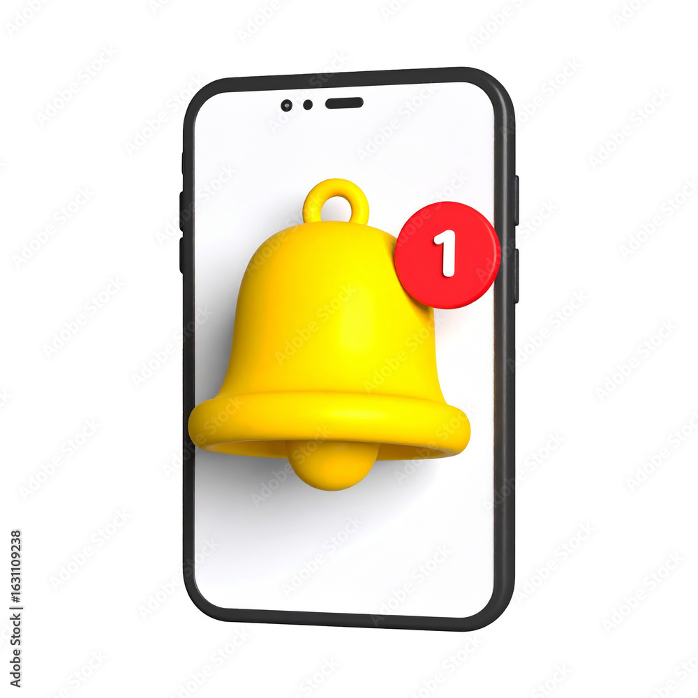 Aufkleber phone with a yellow bell alert, a red bubble with 