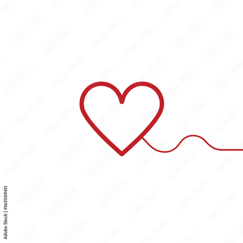 Aufkleber heart shape with red thin continuous line on white background design element