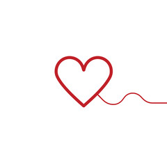 Heart Shape with Red Thin Continuous Line on White Background Design Element