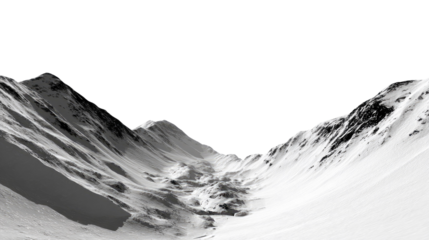 Snow-Kissed Mountain Pass: A striking view of snow-covered mountain range, displaying a vast expanse of natural beauty with its soaring peaks and deep valleys.