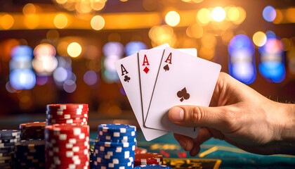 Casino Poker Hand with Aces High.